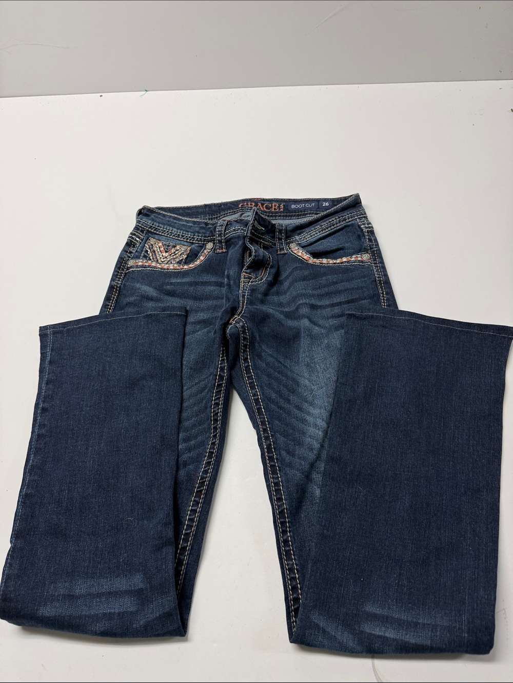 Grace Dark Blue Bootcut Jeans with Contrast Stitching